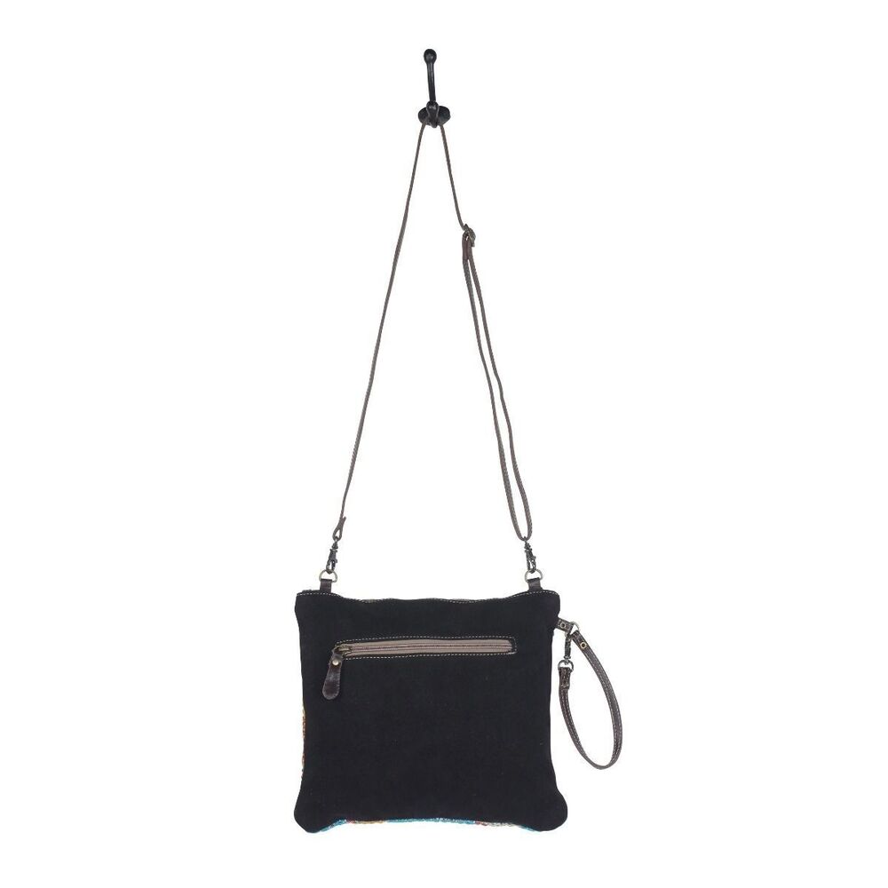 Myra Bag Handmade Xantho Small Crossbody Bag Upcycled Canvas & Cowhide Leather - Picture 6 of 10